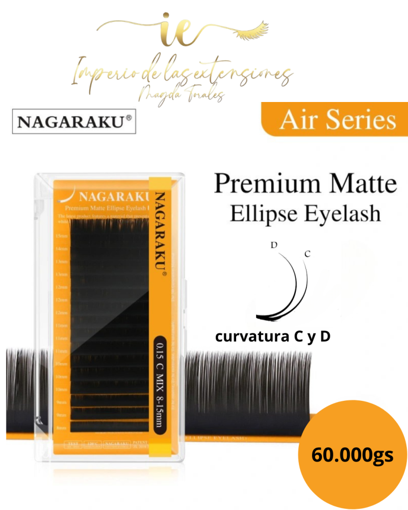 NAGARAKU PREMIUM MATTE ELLIPSE EYELASH 0.15 CURVATURA C Y D MIX 8-12MM