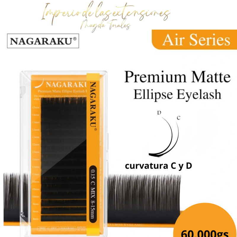 NAGARAKU PREMIUM MATTE ELLIPSE EYELASH 0.15 CURVATURA C Y D MIX 8-12MM